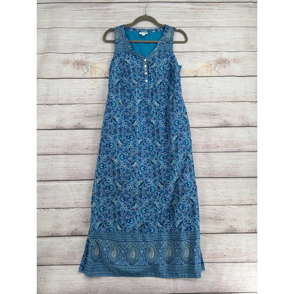 J. Jill PureJill Lined Floral Sleeveless Maxi Dress Womens XS Blue Split Hem